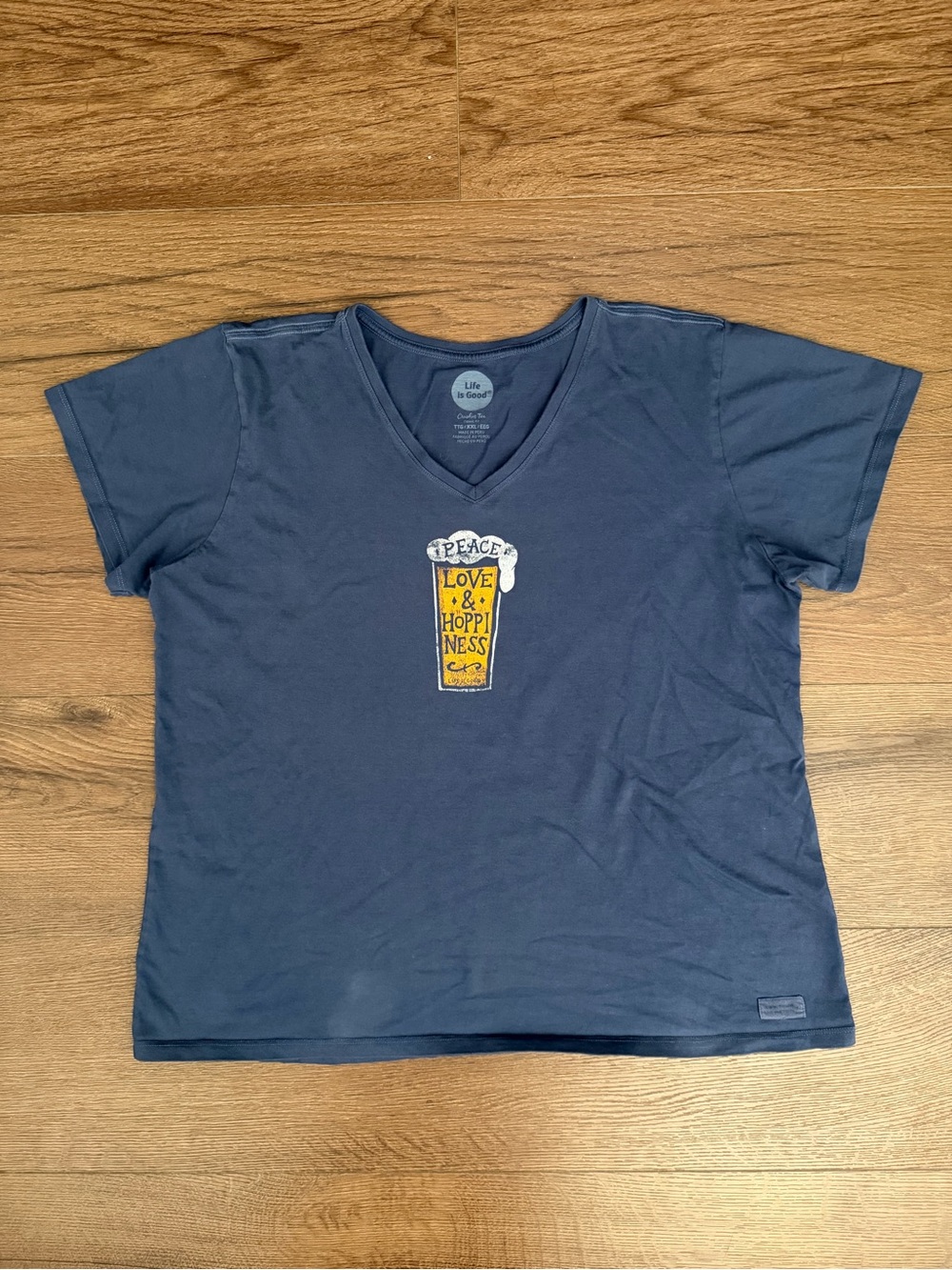Navy V-Neck Tee with Yellow Graphic